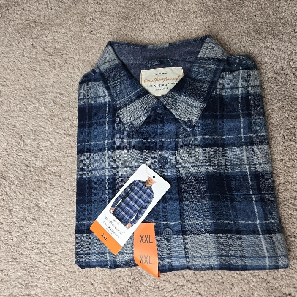 NWT Original Weatherproof Vintage Flannel Shirt Men’s Size XXL ‎ Blue